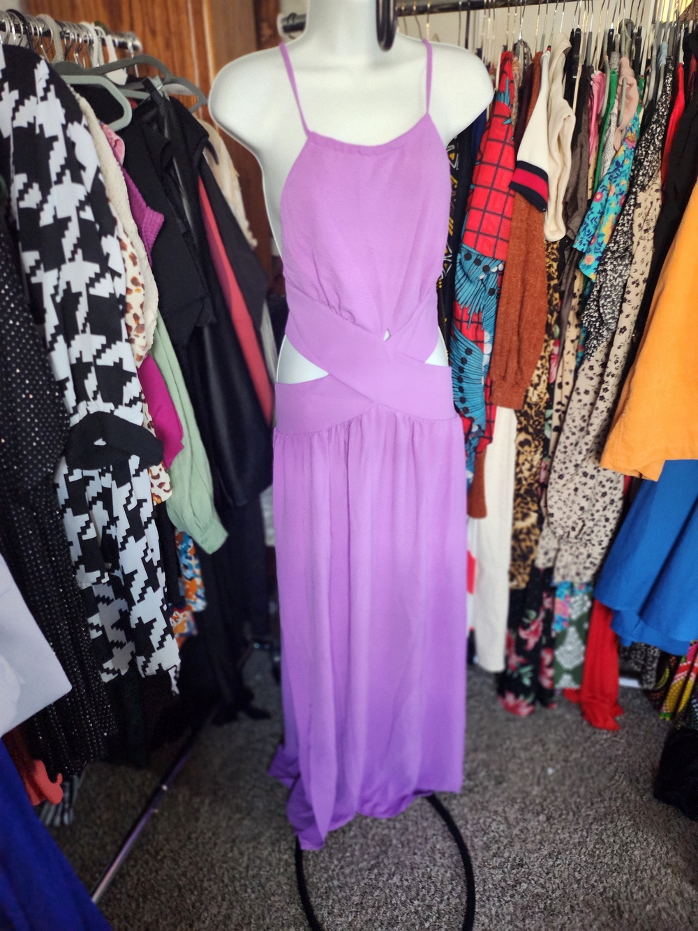Lilac Cutout Maxi Dress with Spaghetti Straps